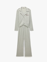 Rahat Kalıp Uzun Kollu Düğmeli Gömlek Yaka Kaşkorse Pijama Takımı