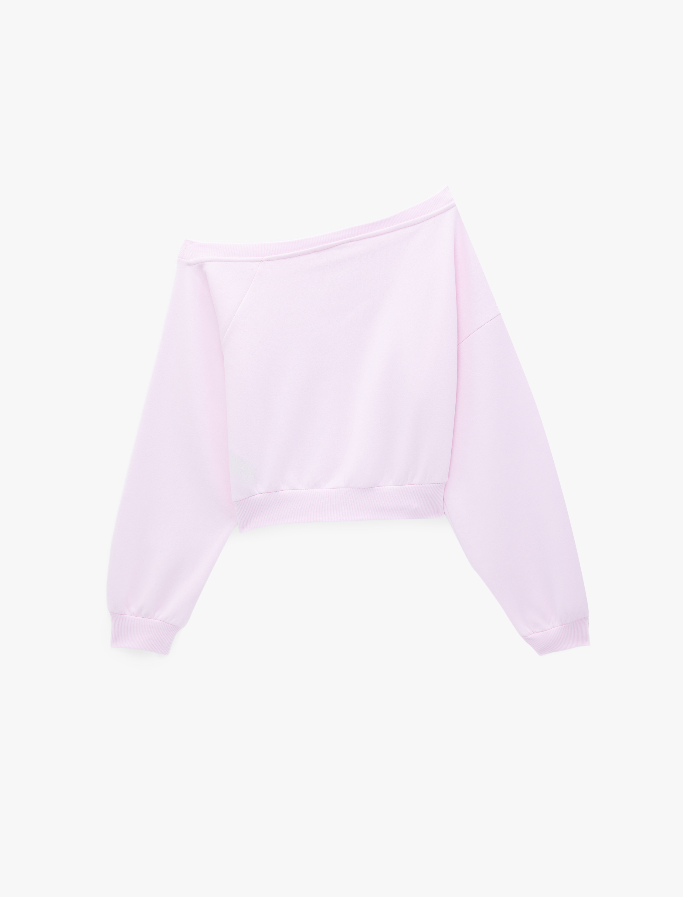   Uzun Kollu Üç İplik Asimetrik Kayık Yaka Omzu Açık Sweatshirt