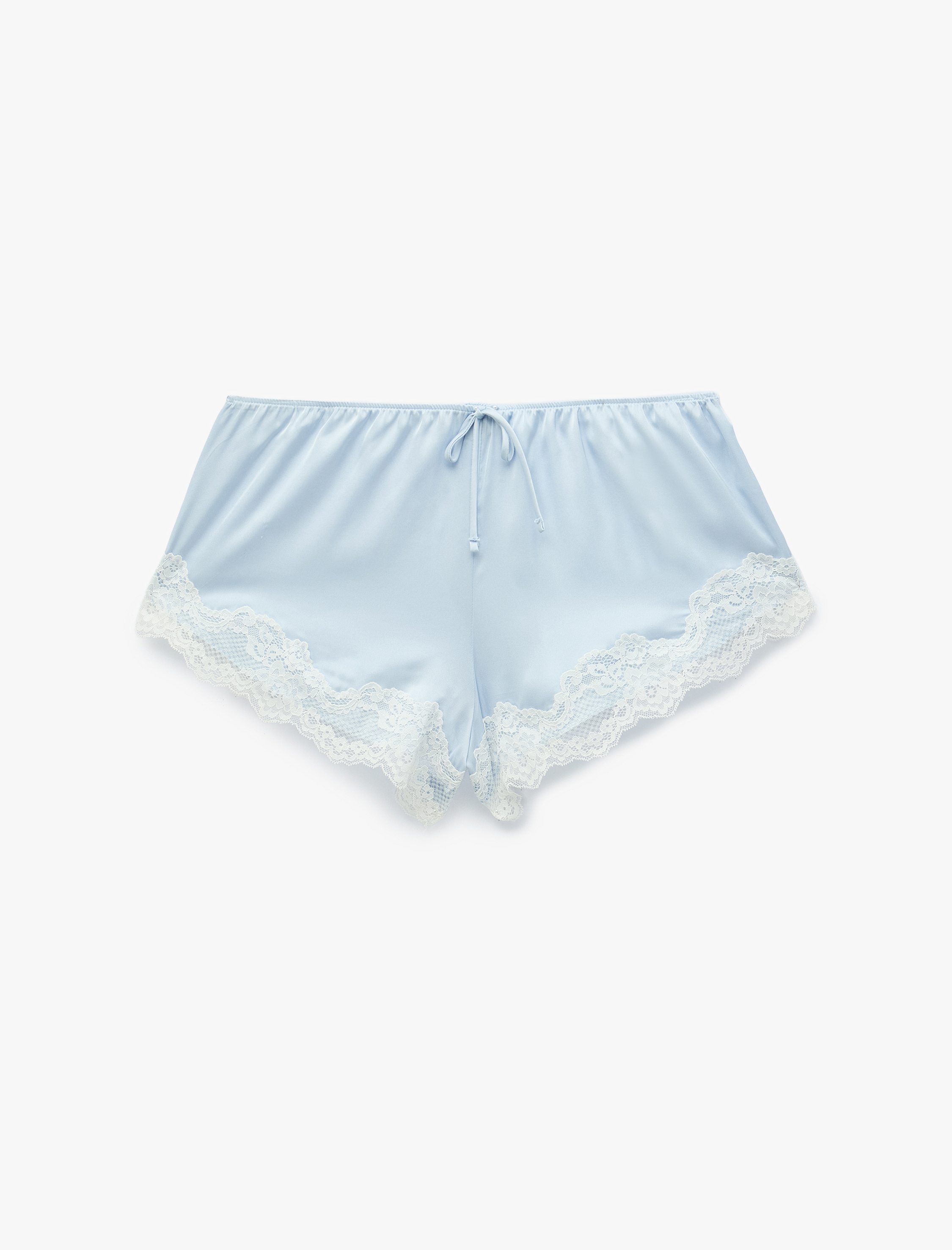   Beli Lastikli Rahat Kalıp Dantelli Saten Şort Pijama Altı