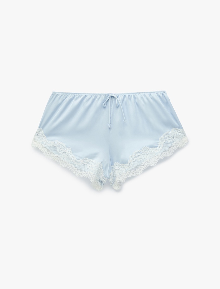  Beli Lastikli Rahat Kalıp Dantelli Saten Şort Pijama Altı