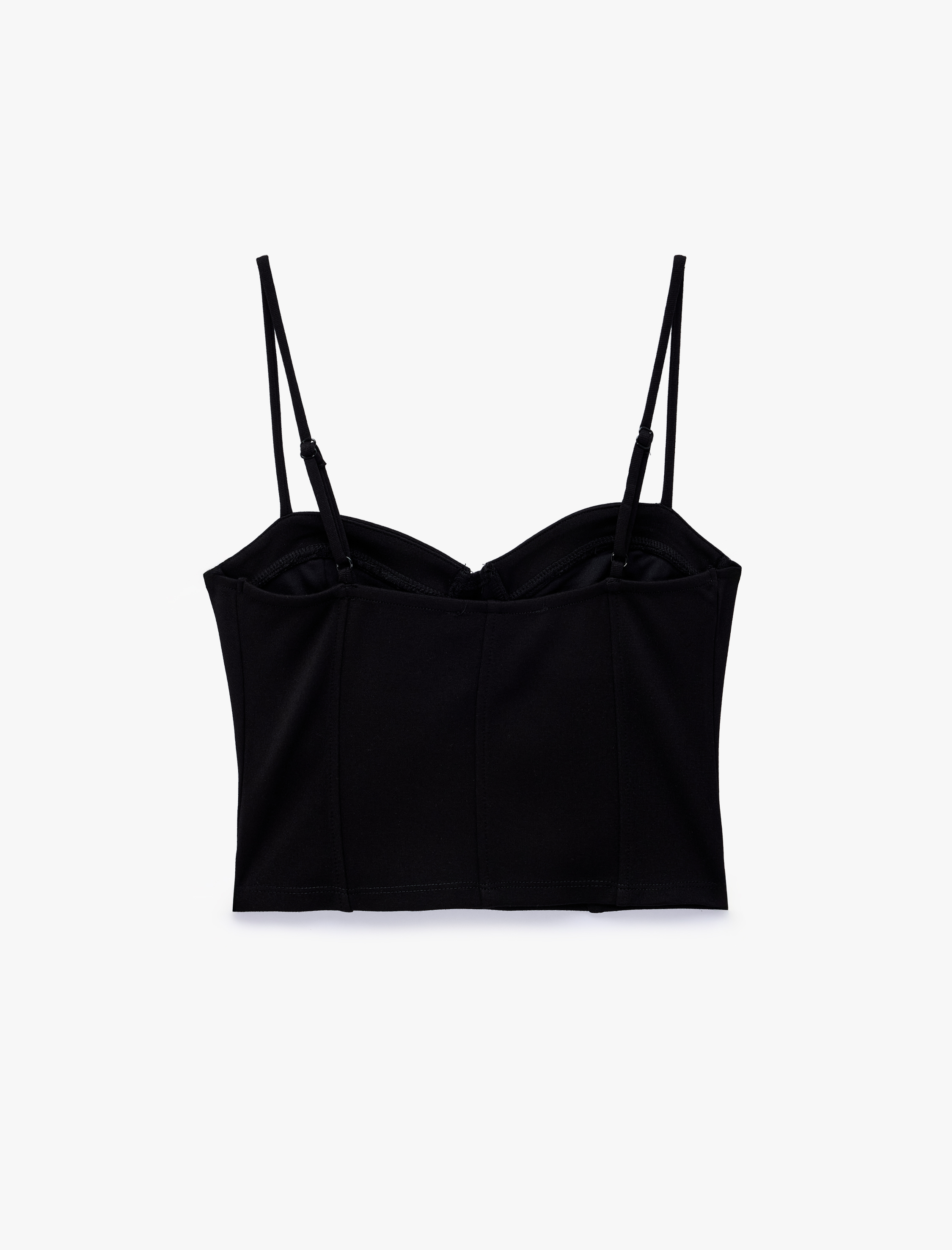   Slim Fit Viskon Kalp Yaka Askılı Korse Crop Bluz