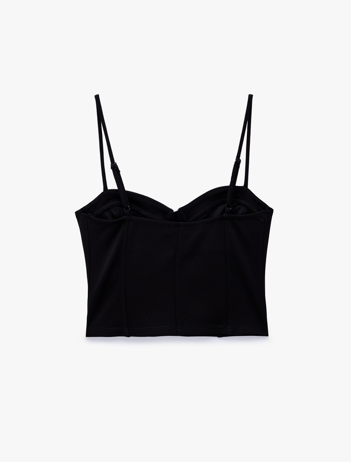 Slim Fit Viskon Kalp Yaka Askılı Korse Crop Bluz