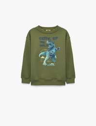Dinozor Baskılı Bisiklet Yaka Uzun Kollu Oversize Sweatshirt