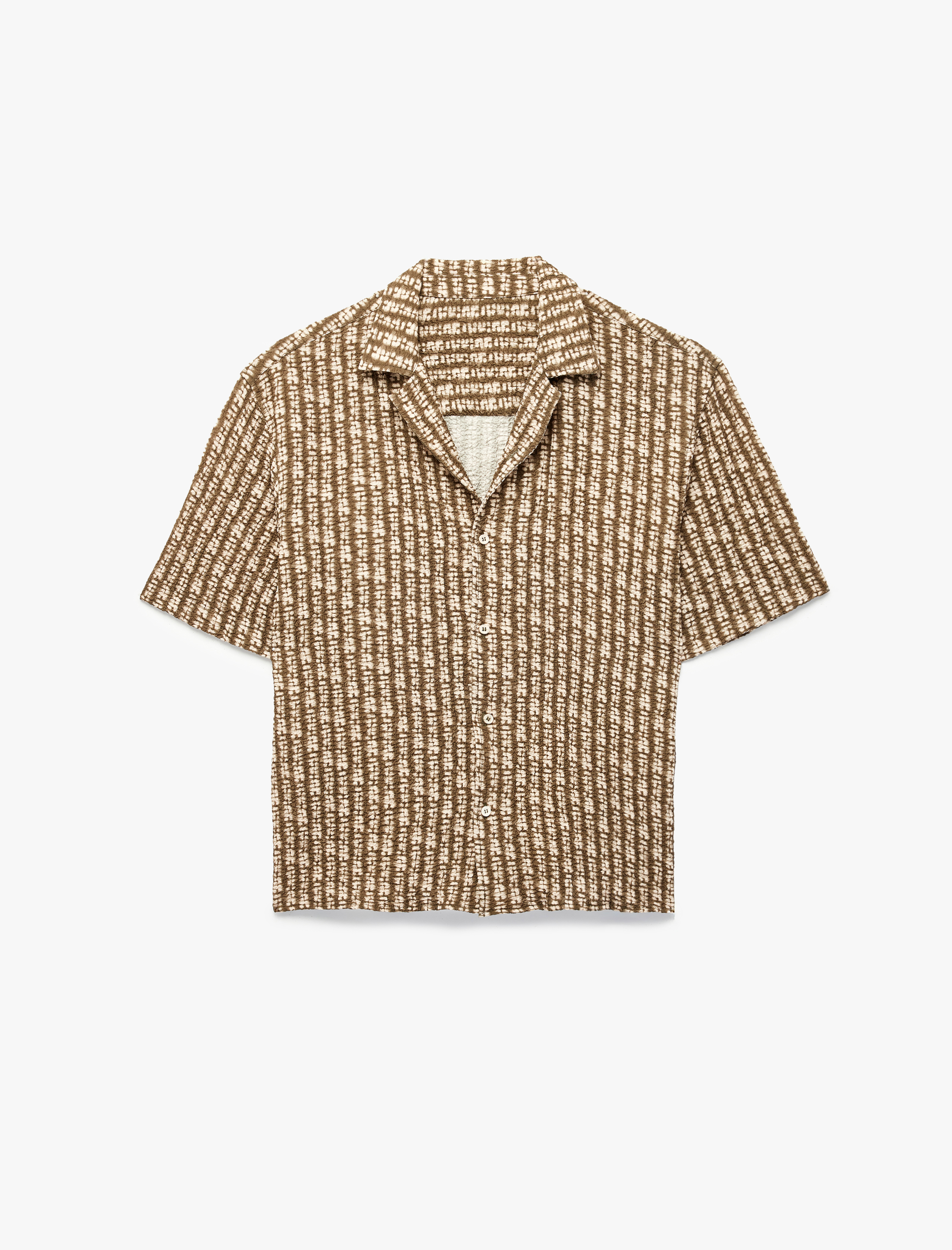   Regular Fit Düğmeli Kısa Kollu Dokulu Devrik Yaka Batik Desenli Gömlek