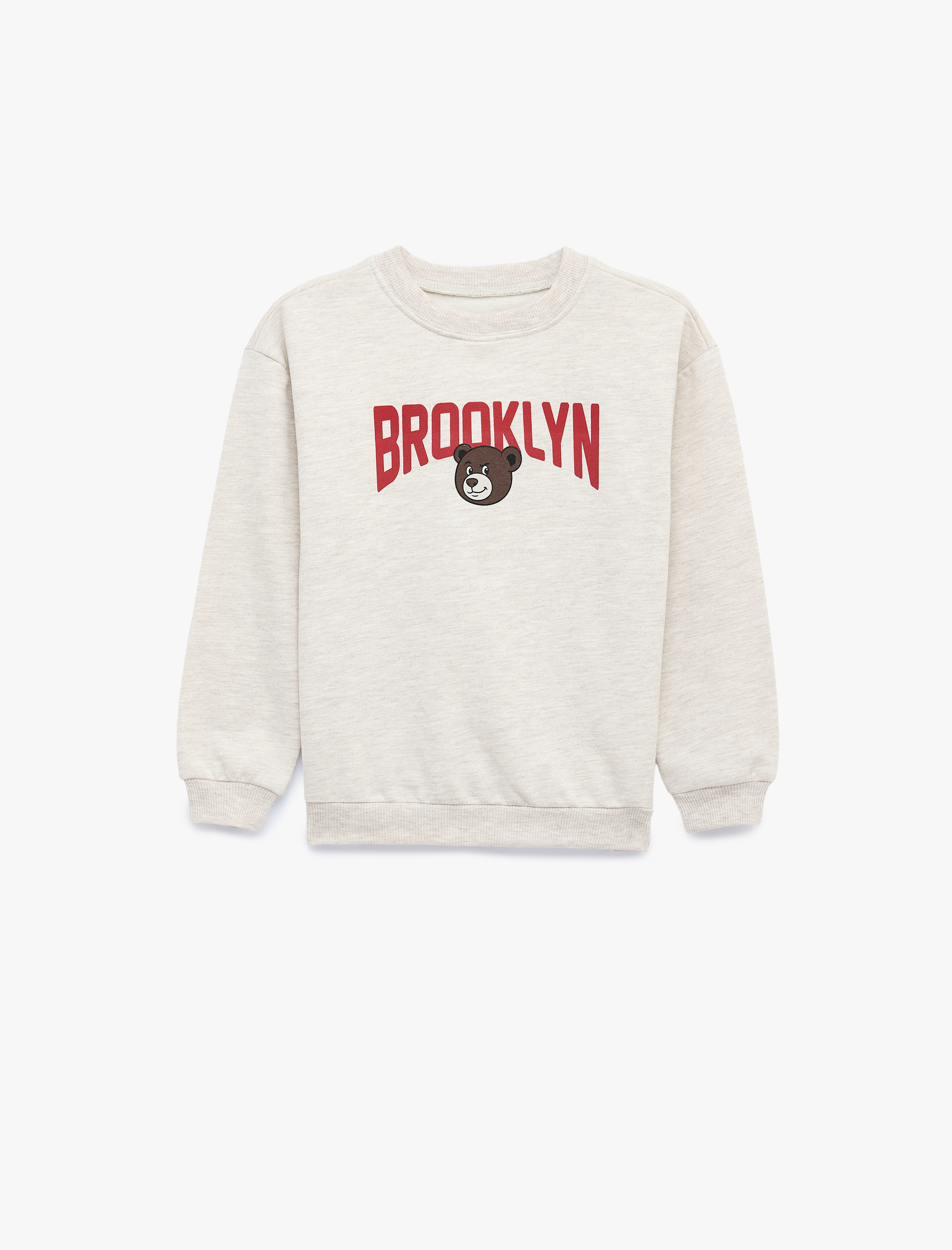  Erkek Bebek Şardonlu Uzun Kollu Bisiklet Yaka Ayıcık Baskılı Oversize Sweatshirt