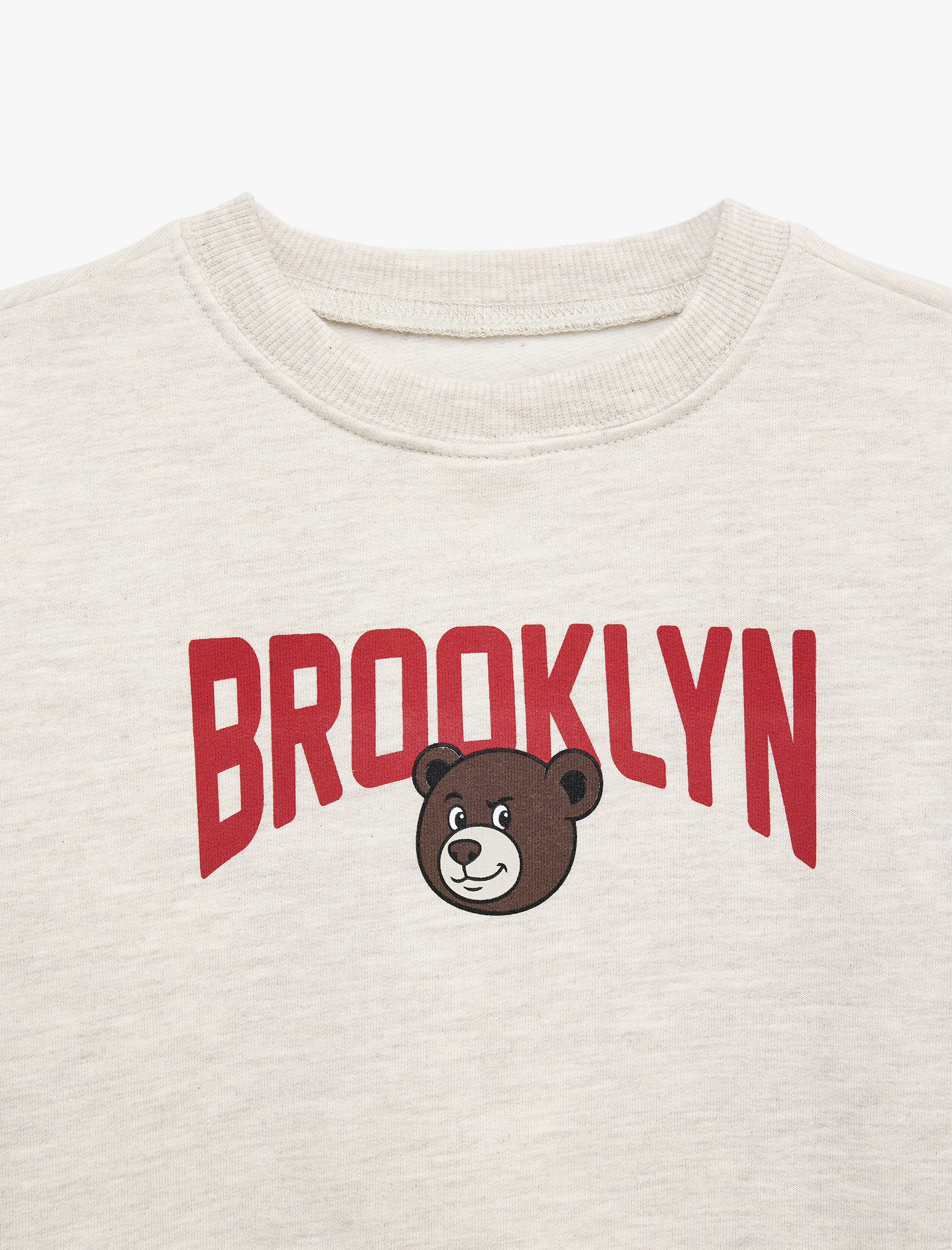  Erkek Bebek Şardonlu Uzun Kollu Bisiklet Yaka Ayıcık Baskılı Oversize Sweatshirt