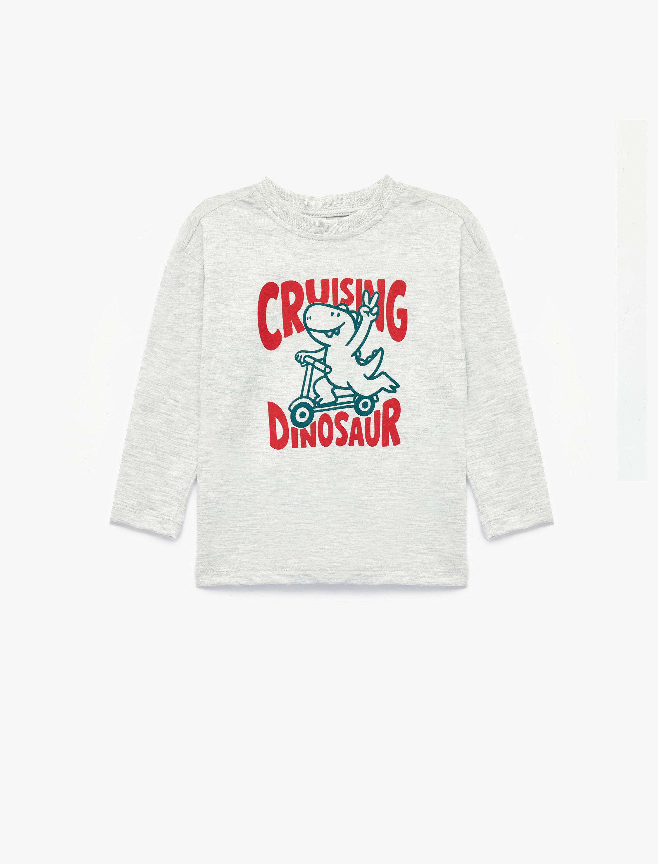  Erkek Bebek Uzun Kollu Bisiklet Yaka Dinozor Baskılı Tişört
