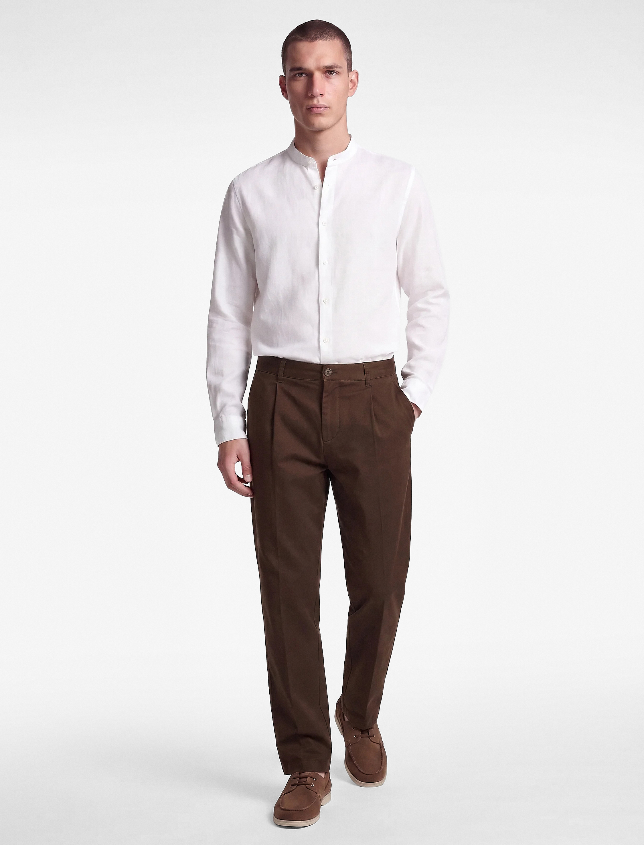  Pamuk Keten Karışımlı Cepli Pileli Slim Fit Pantolon