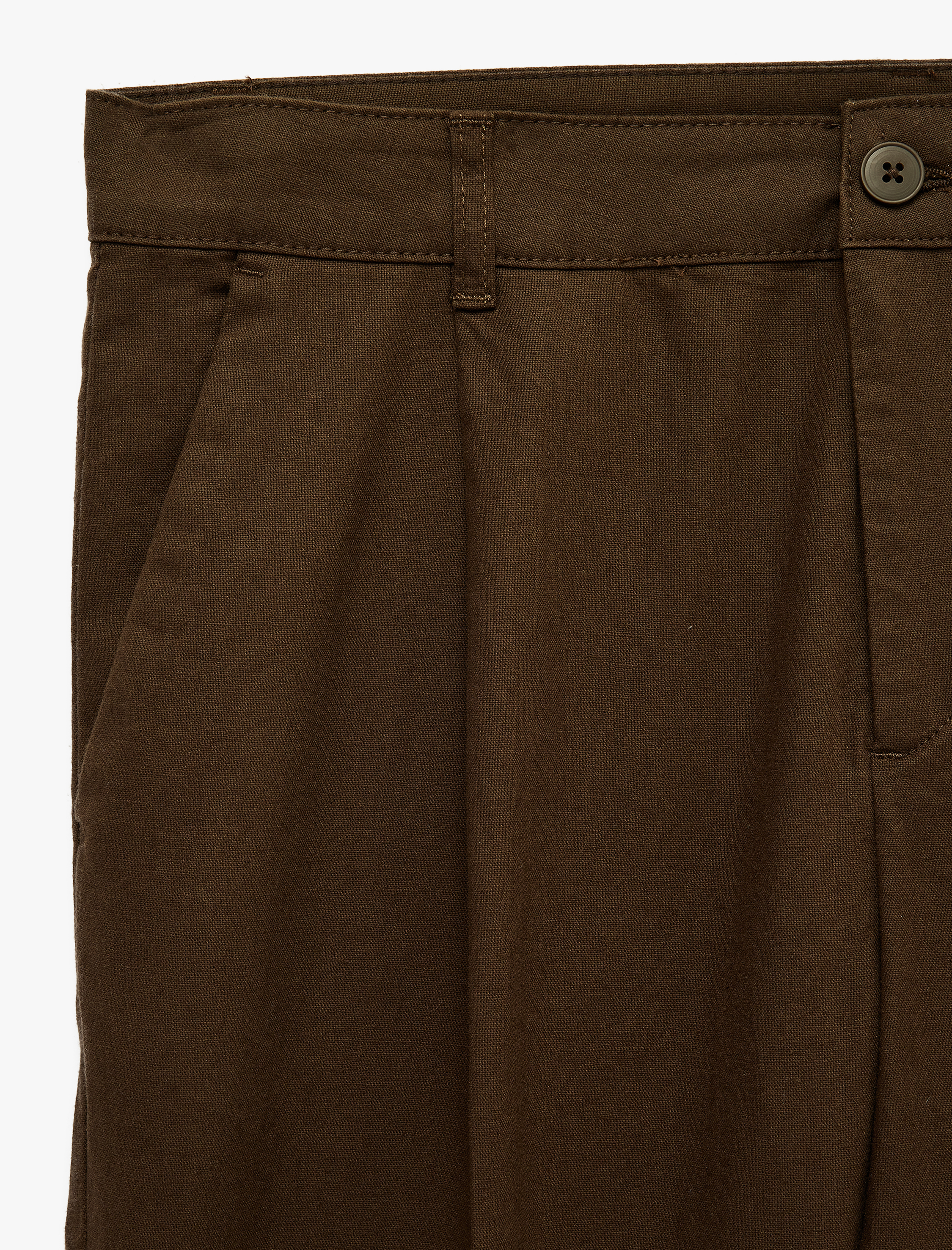   Pamuk Keten Karışımlı Cepli Pileli Slim Fit Pantolon