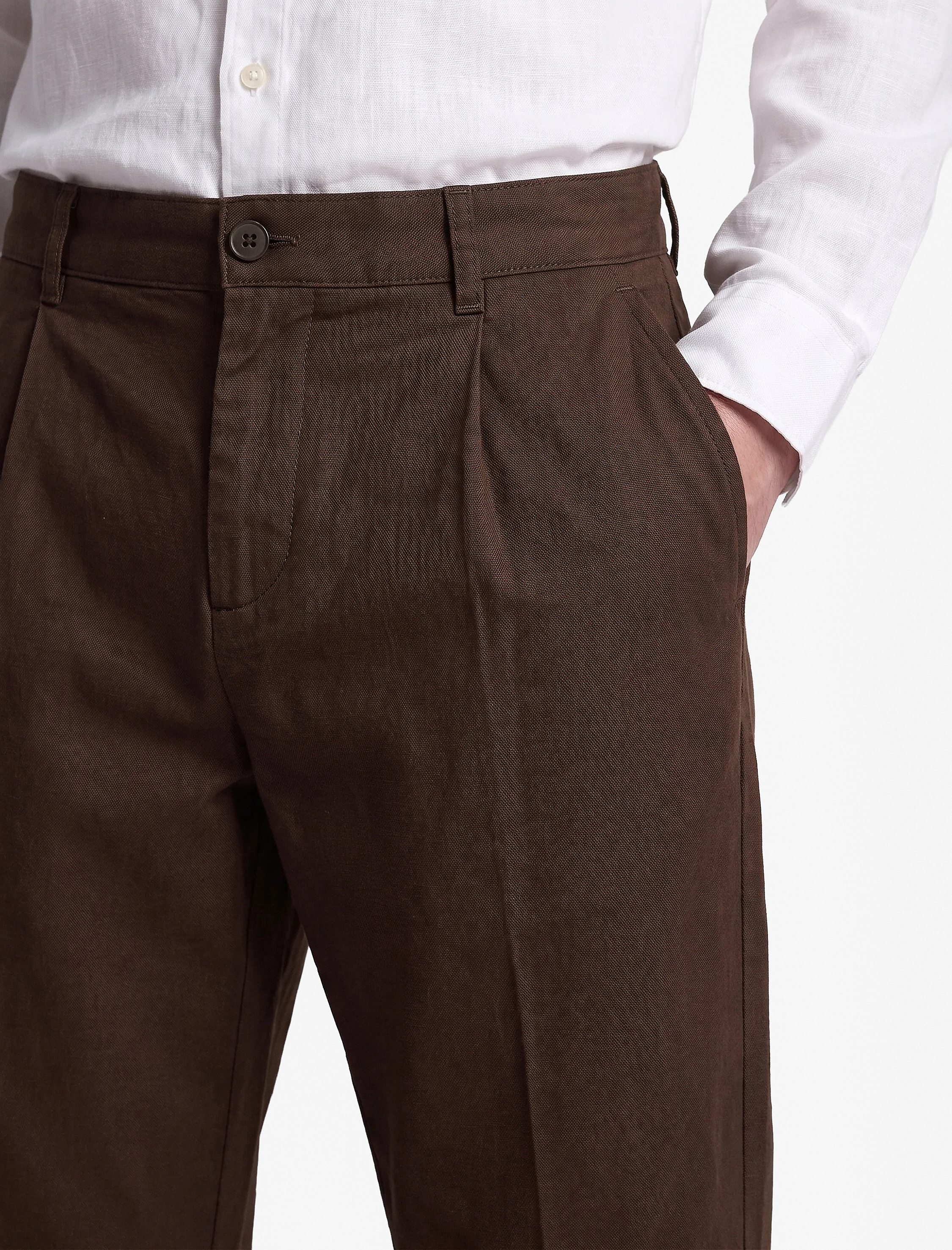   Pamuk Keten Karışımlı Cepli Pileli Slim Fit Pantolon