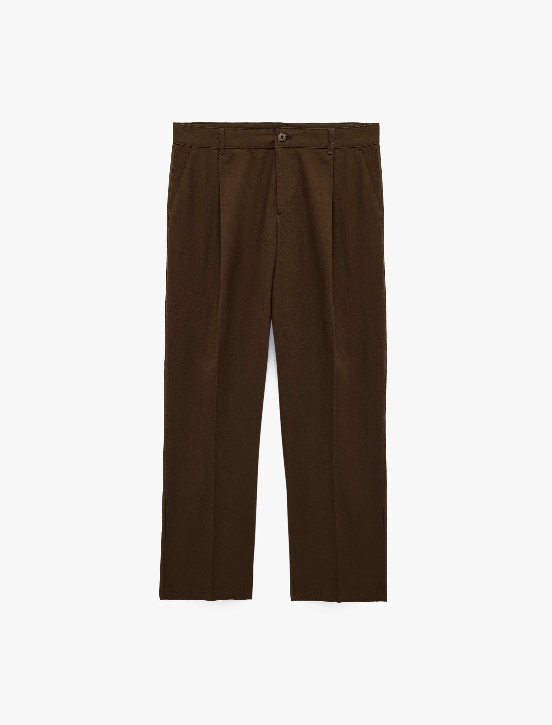   Pamuk Keten Karışımlı Cepli Pileli Slim Fit Pantolon