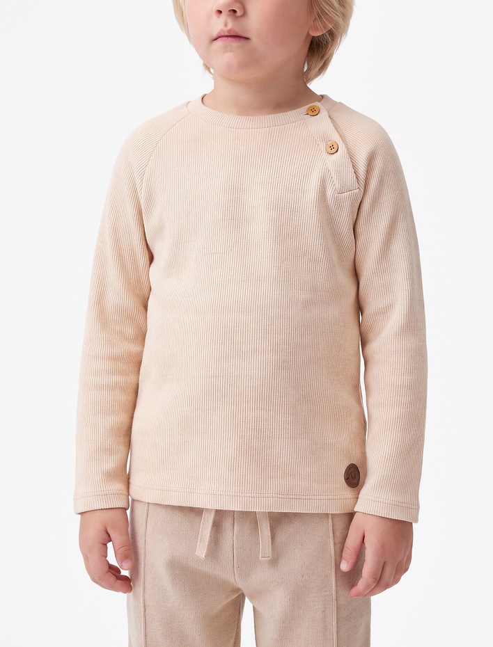 Erkek Bebek Düğmeli Uzun Kollu Bisiklet Yaka Pamuklu Sweatshirt