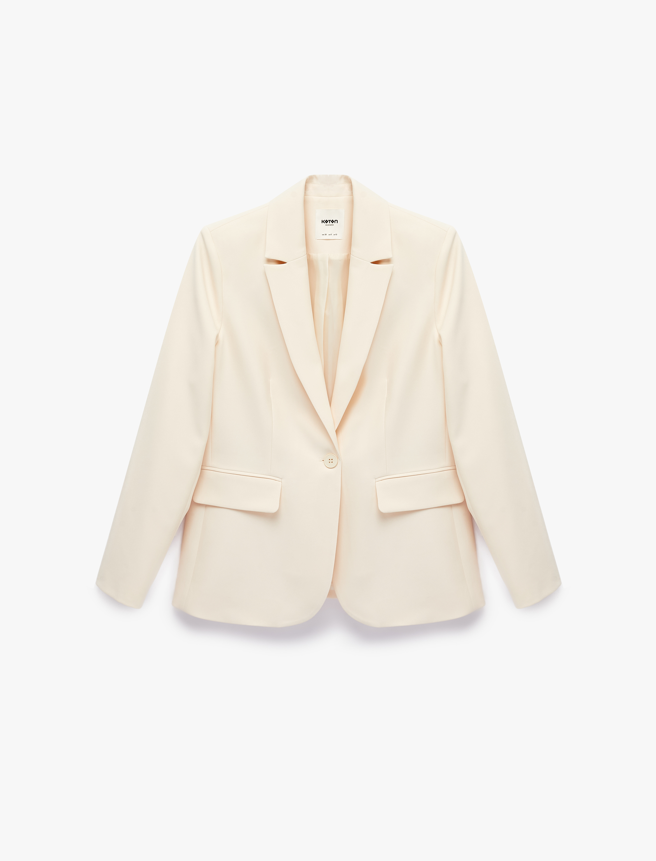   Geniş Yaka Cep Detaylı Düğmeli Blazer Ceket