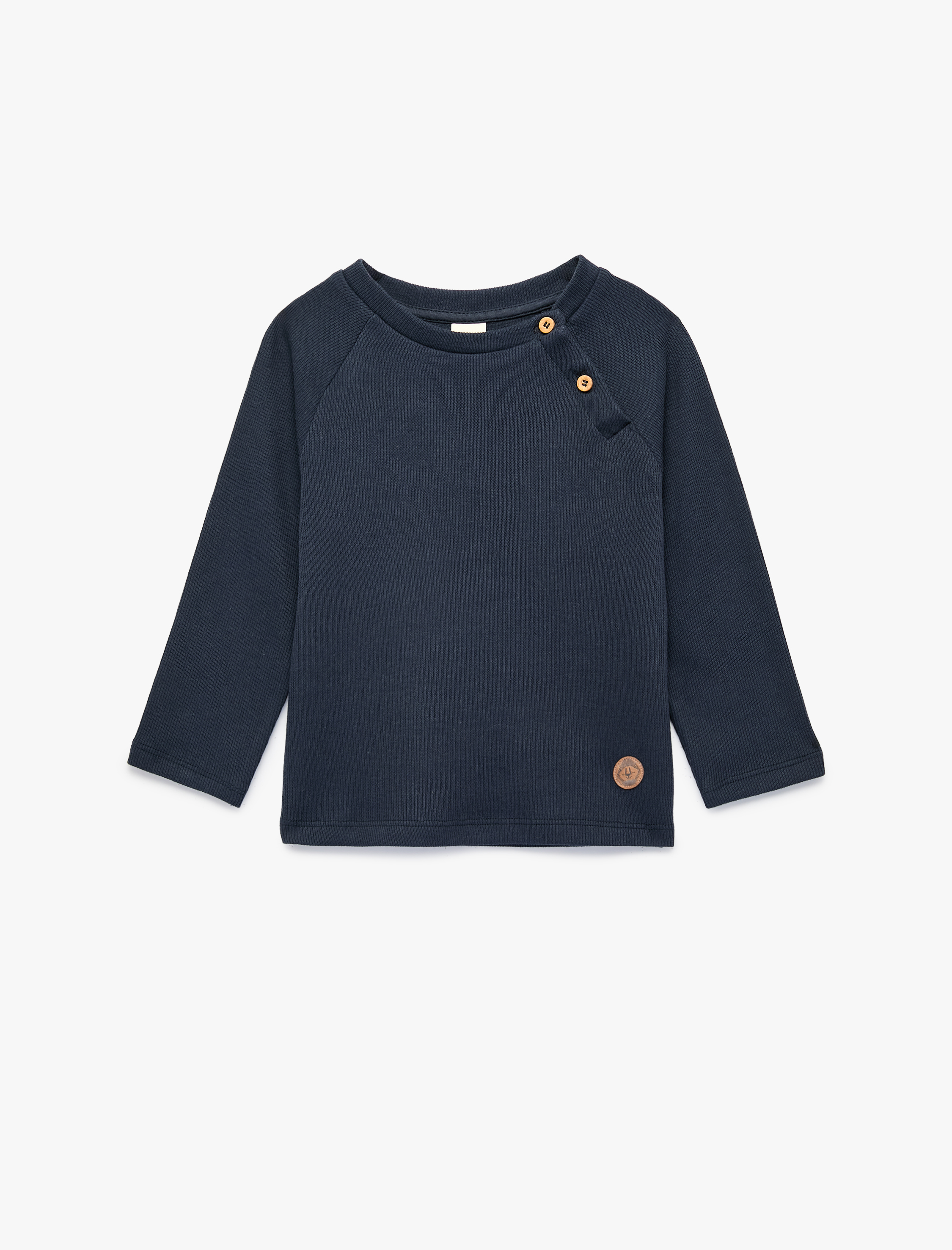  Erkek Bebek Düğmeli Uzun Kollu Bisiklet Yaka Pamuklu Sweatshirt