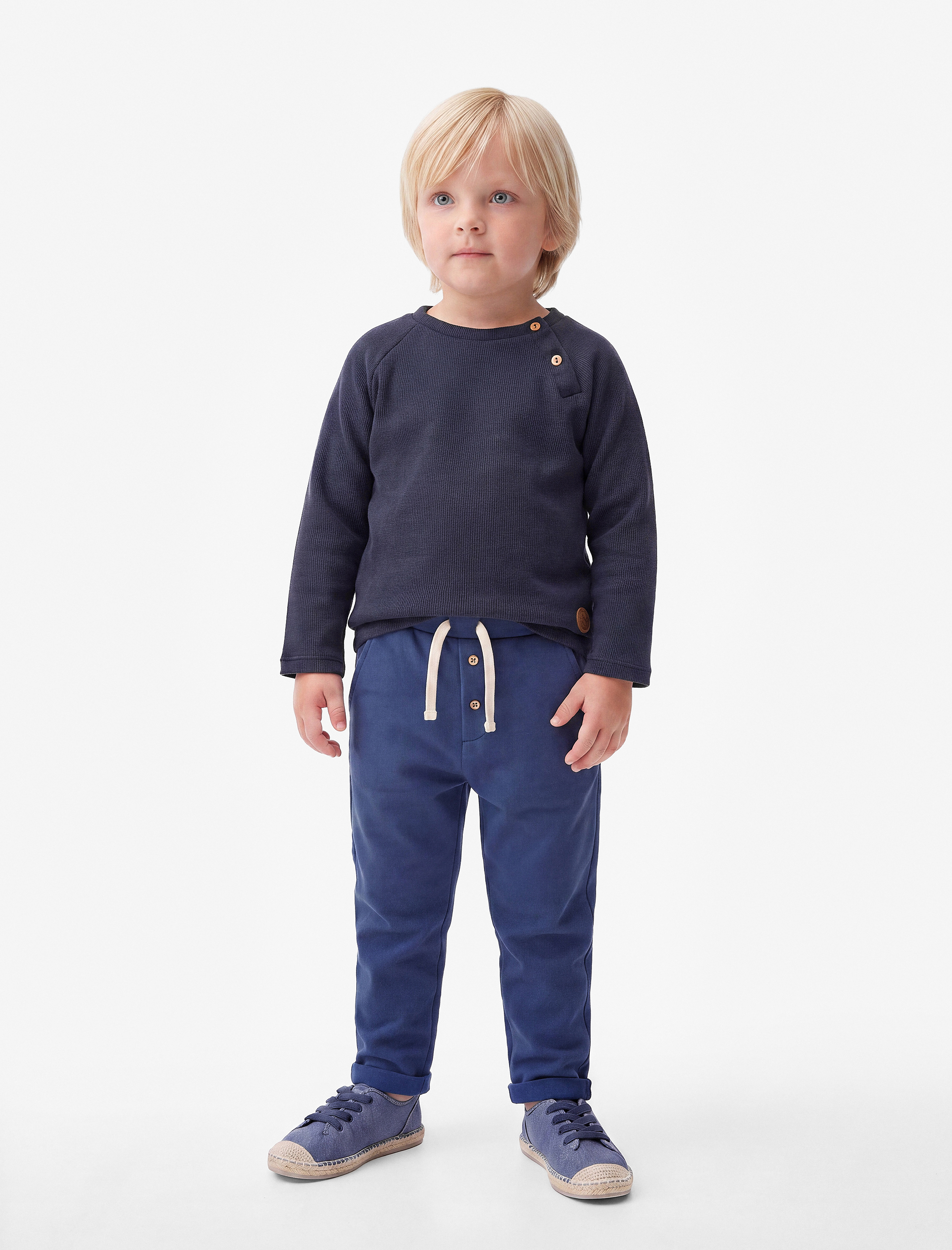  Erkek Bebek Düğmeli Uzun Kollu Bisiklet Yaka Pamuklu Sweatshirt