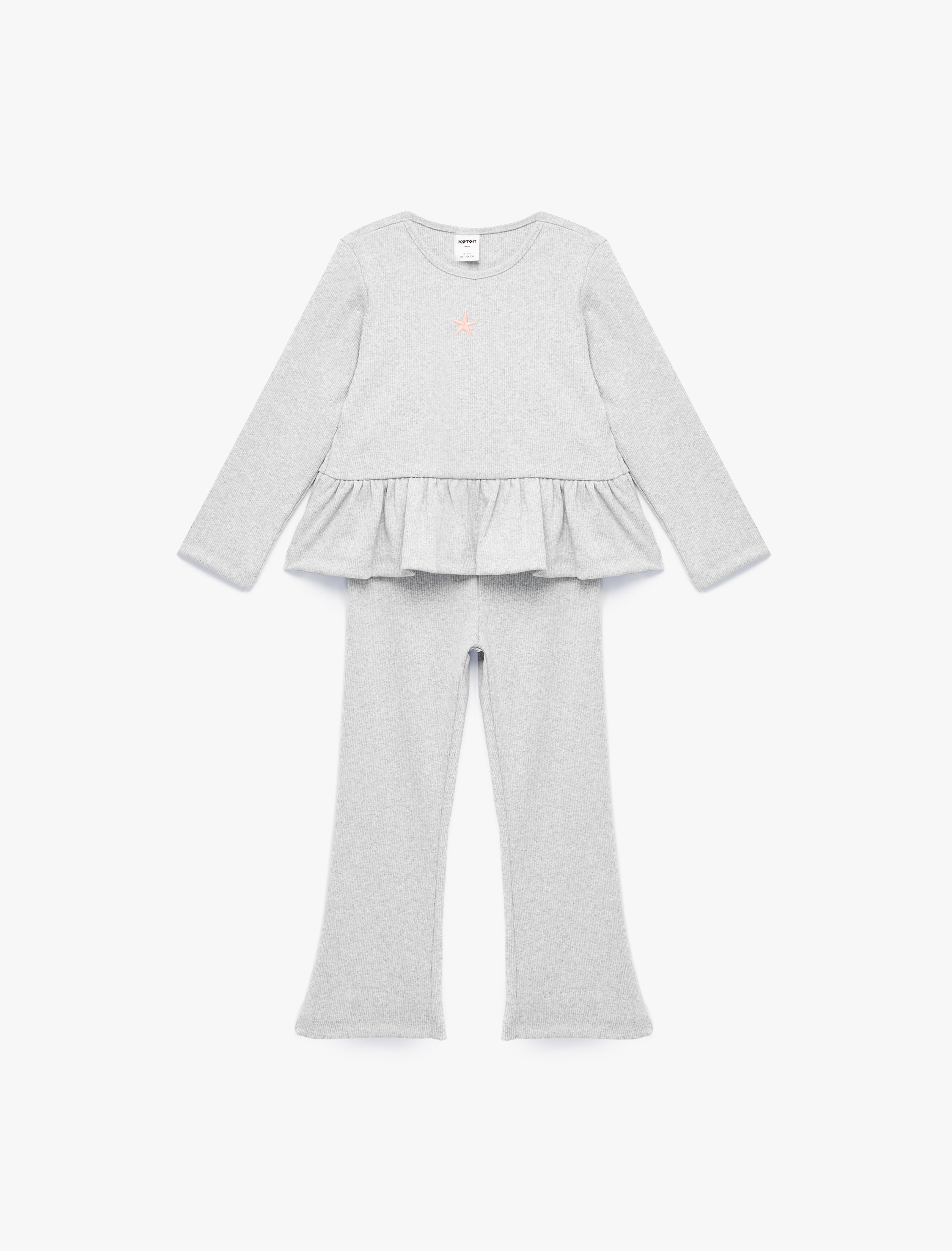  Kız Bebek Fırfırlı Nakış Detaylı Uzun Kollu Bisiklet Yaka 2'li Set