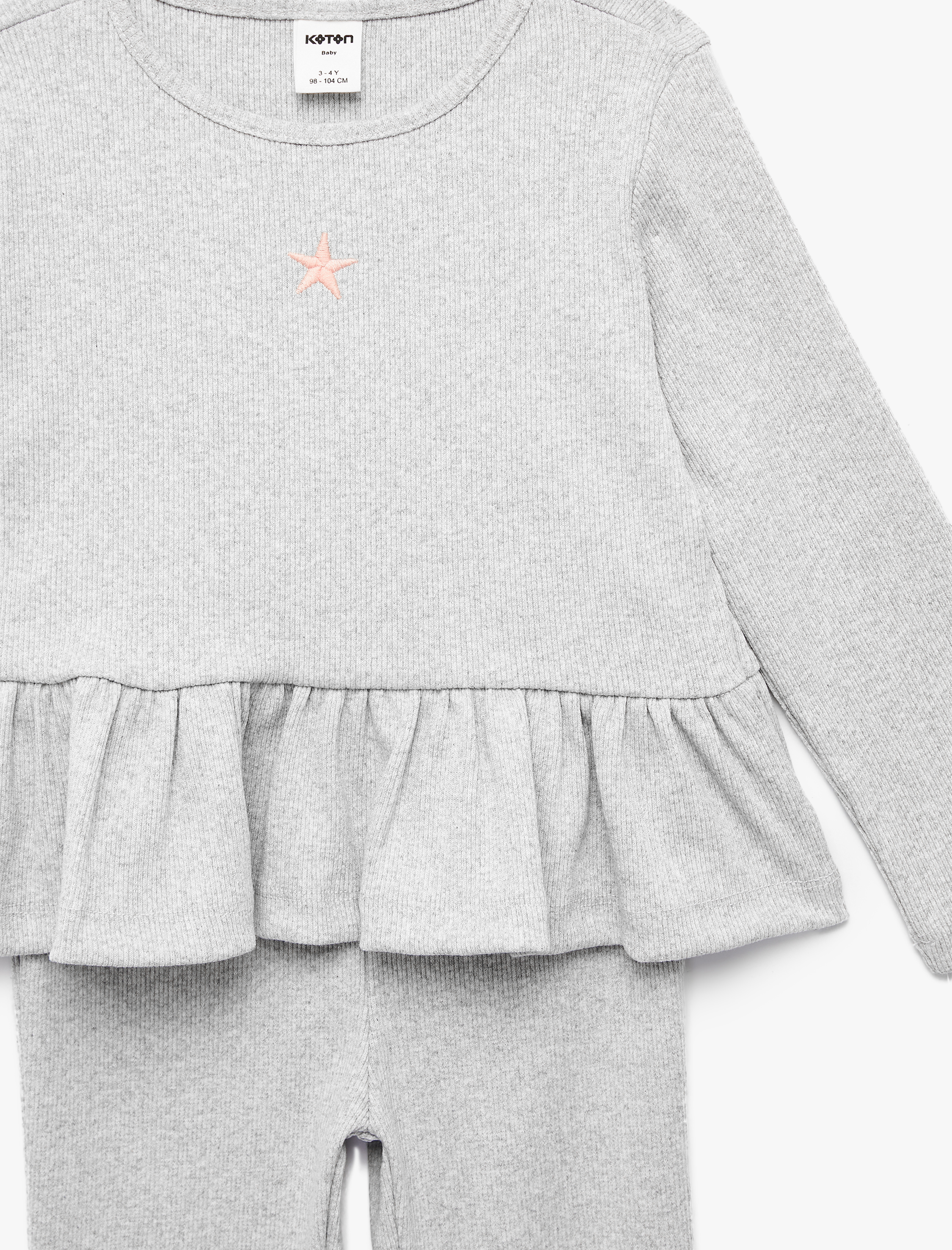  Kız Bebek Fırfırlı Nakış Detaylı Uzun Kollu Bisiklet Yaka 2'li Set