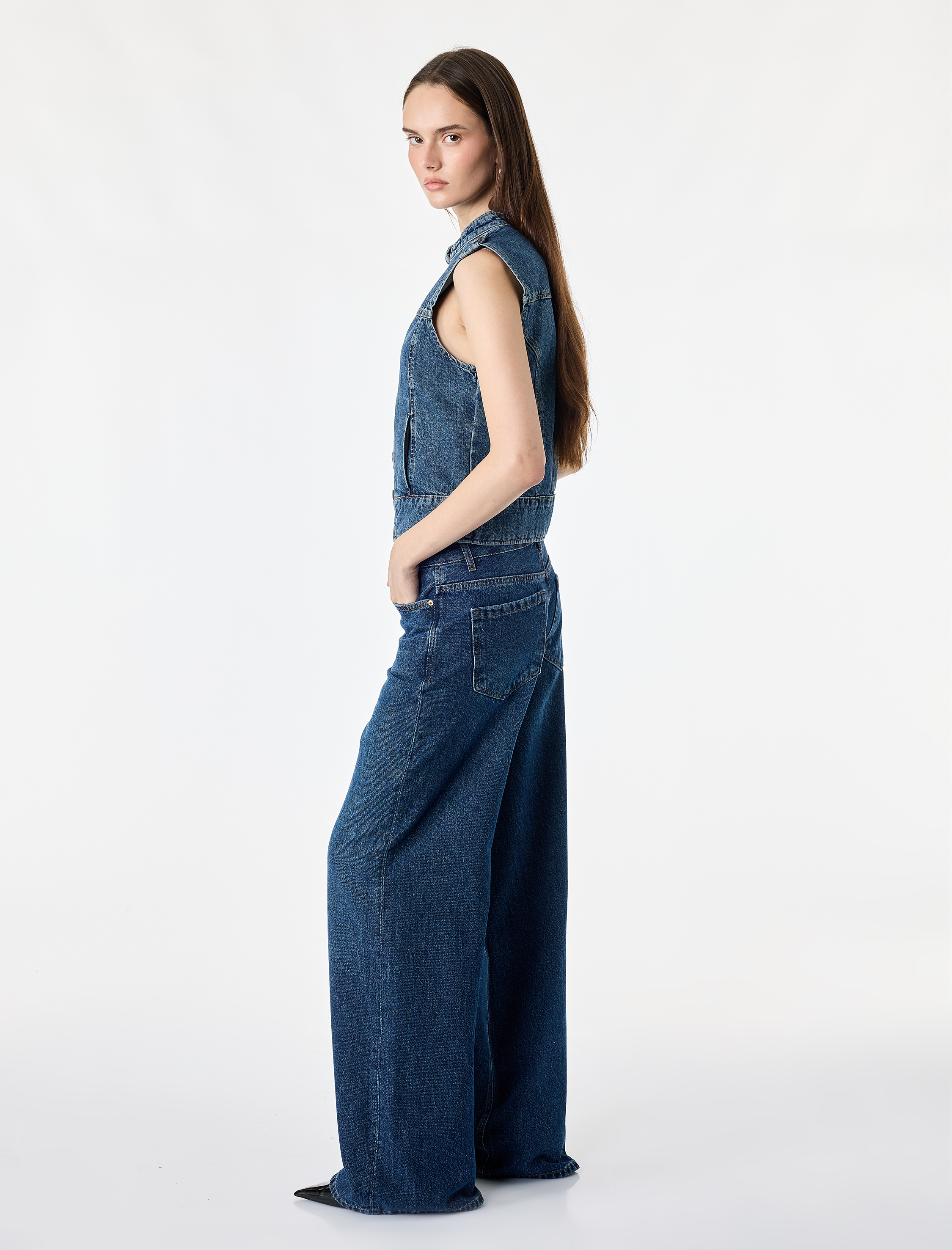   Pamuklu Cepli Geniş Paça Denim Pantolon - Wide Leg Jeans