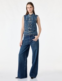 Pamuklu Cepli Geniş Paça Denim Pantolon - Wide Leg Jeans