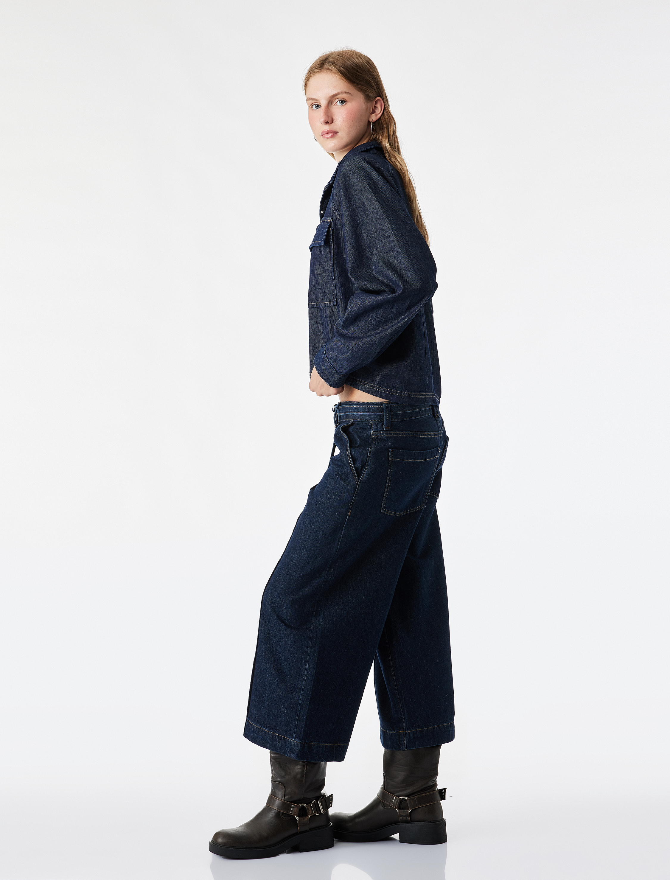   Pamuklu Cepli Kemerli Culotte Denim Pantolon