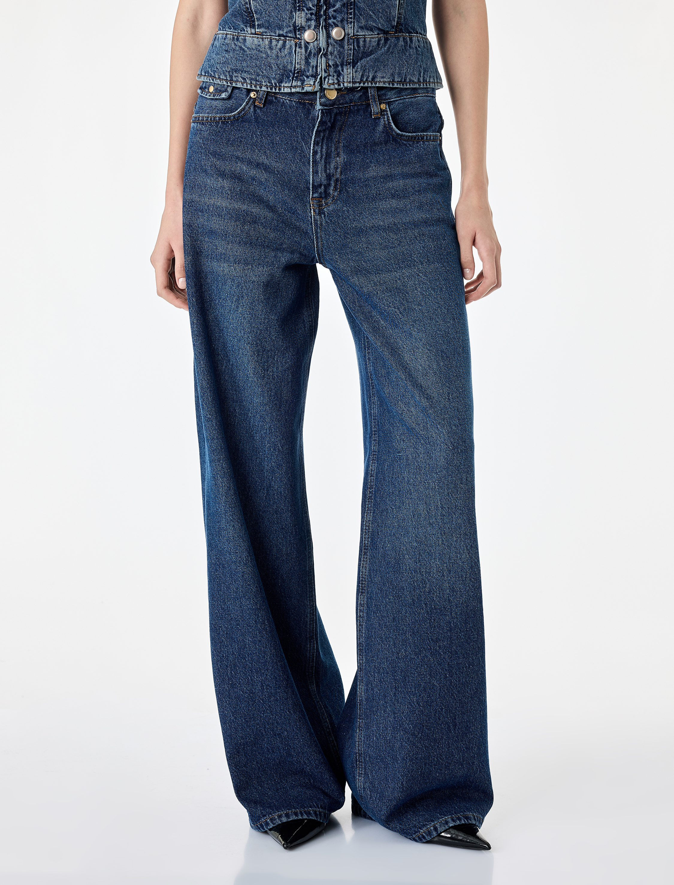   Pamuklu Cepli Geniş Paça Denim Pantolon - Wide Leg Jeans