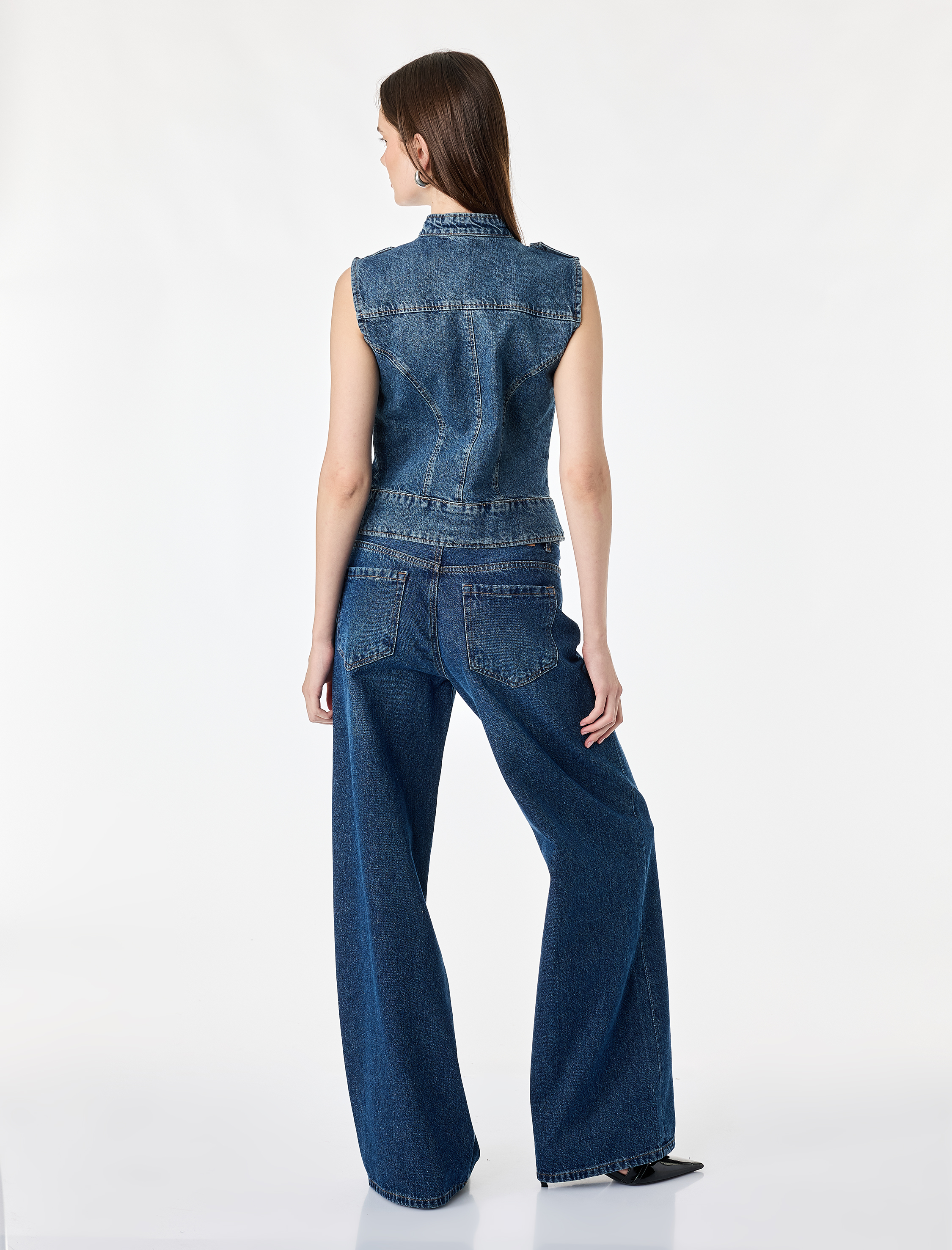   Pamuklu Cepli Geniş Paça Denim Pantolon - Wide Leg Jeans