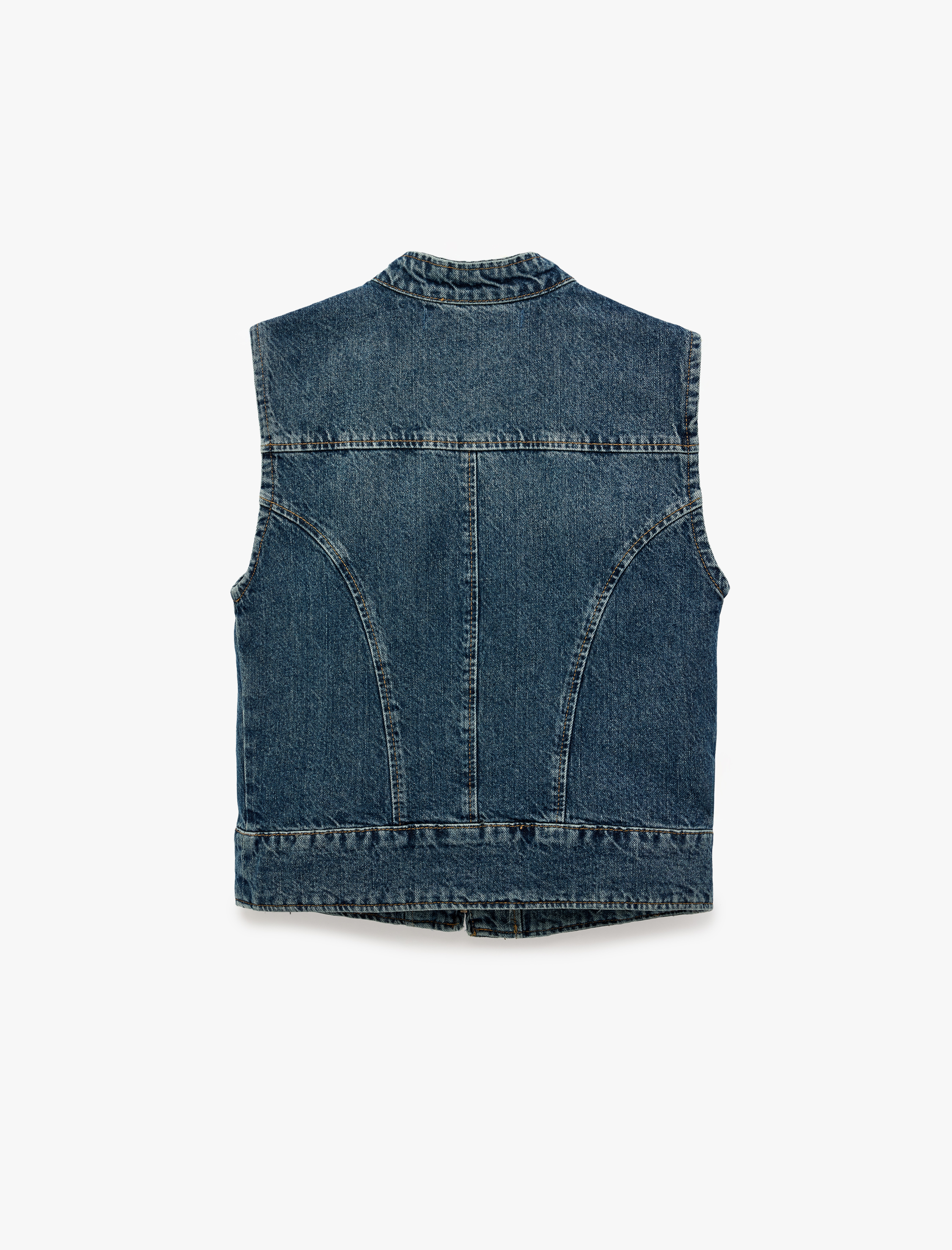   Pamuklu Cepli Yuvarlak Yaka Kolsuz Denim Military Yelek