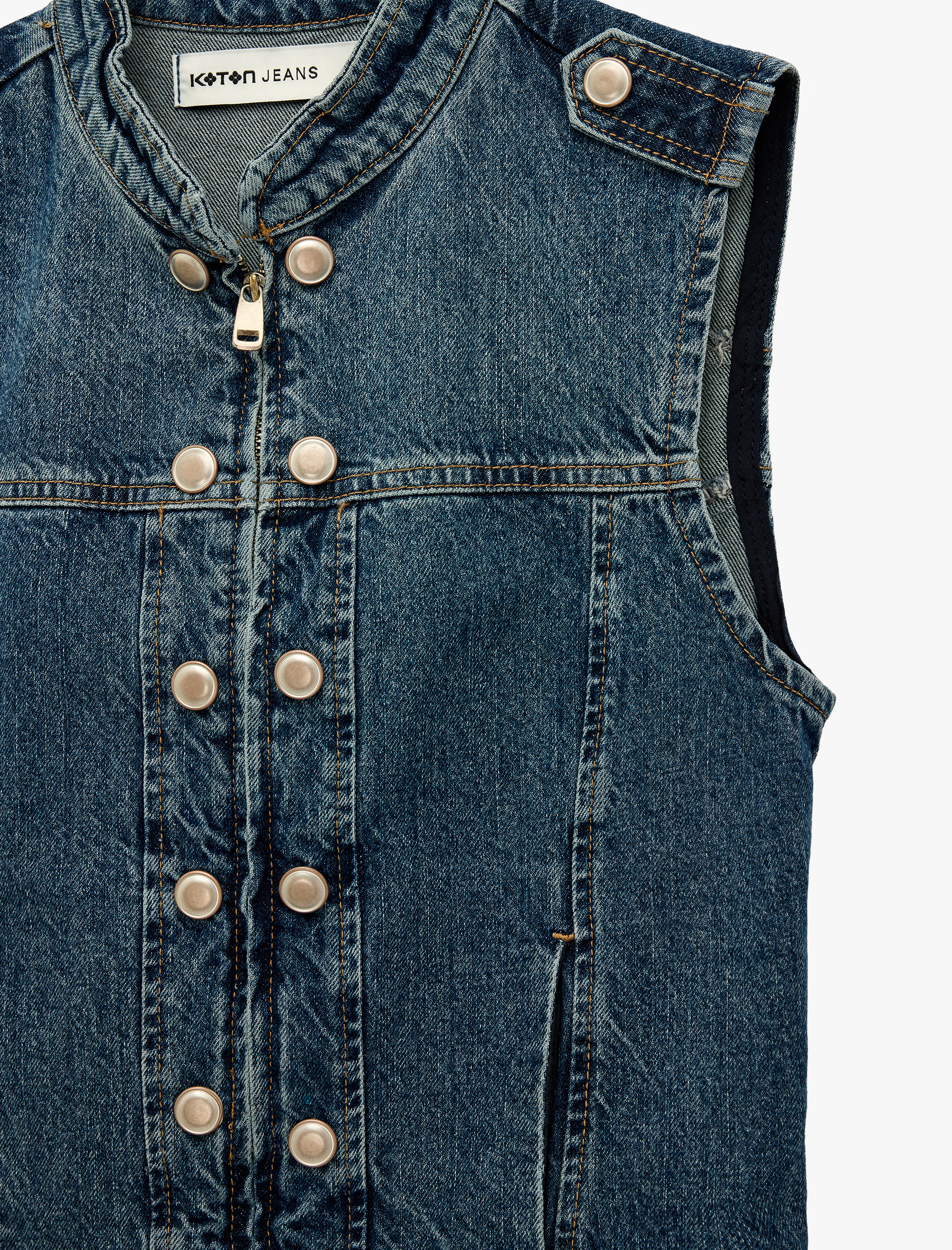   Pamuklu Cepli Yuvarlak Yaka Kolsuz Denim Military Yelek