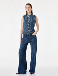 Pamuklu Cepli Yuvarlak Yaka Kolsuz Denim Military Yelek