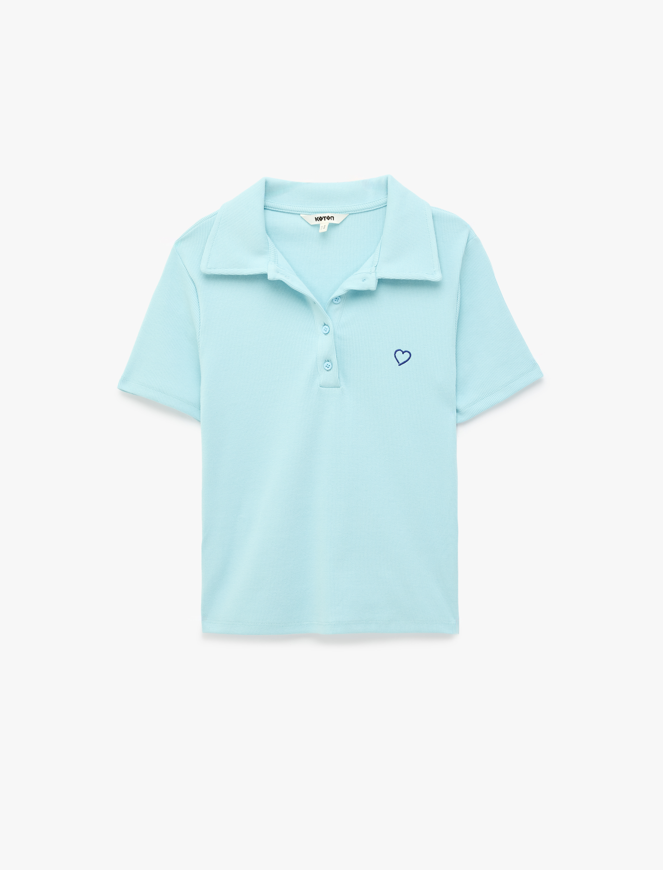   Pamuklu Slim Fit Düğmeli Kalp İşleme Detaylı Polo Yaka Kısa Kollu Fitilli Tişört