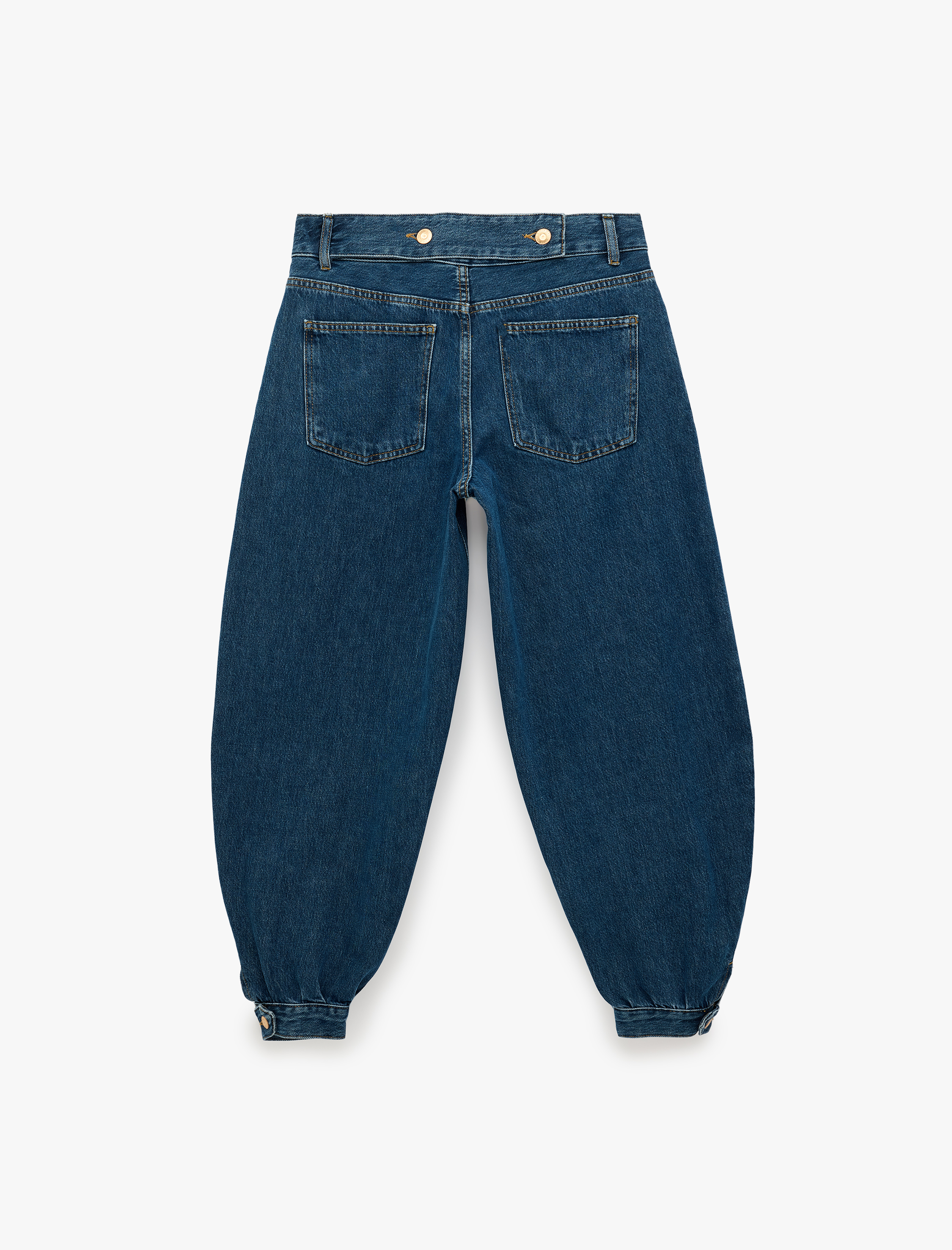   Rahat Kalıp Cepli Düğmeli Stoperli Kısa Paça Denim Harem Pantolon