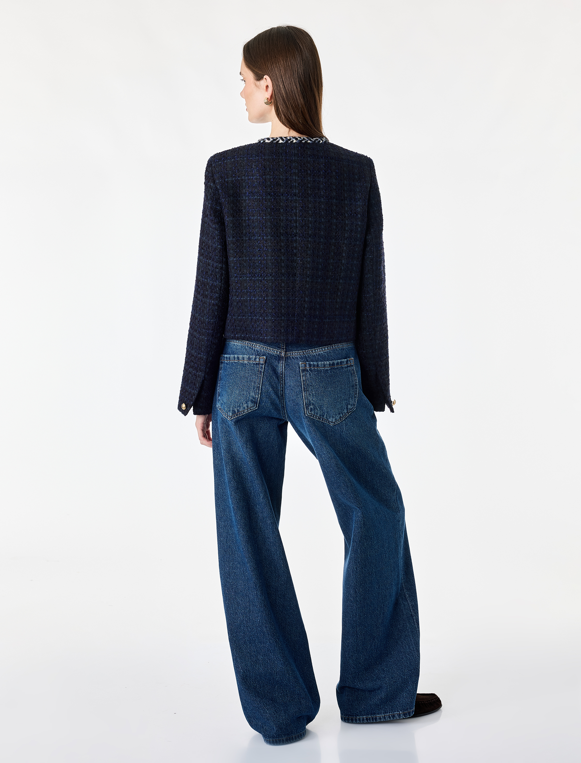   Slim Fit Uzun Kollu Bisiklet Yaka Kontrast Detaylı Düğmeli Tüvit Ceket