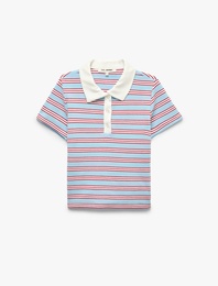 Modal Karışımlı Regular Fit Düğmeli Kısa Kollu Polo Yaka Çizgili Tişört
