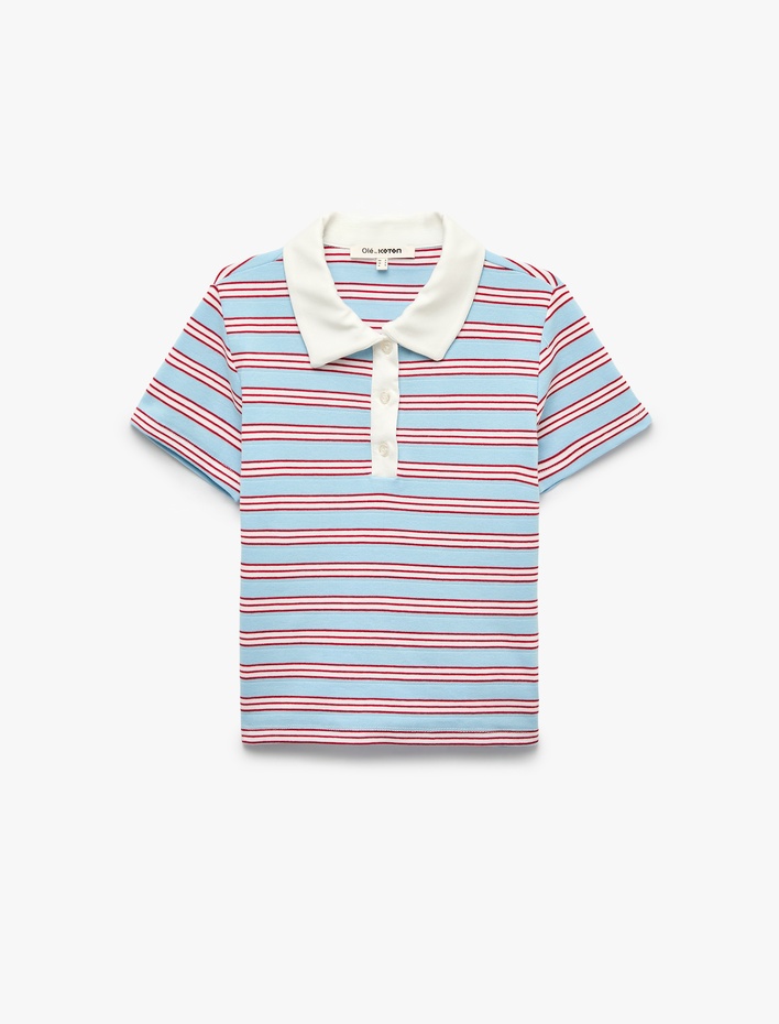  Modal Karışımlı Regular Fit Düğmeli Kısa Kollu Polo Yaka Çizgili Tişört