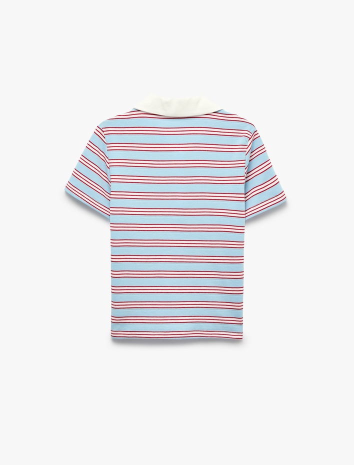  Modal Karışımlı Regular Fit Düğmeli Kısa Kollu Polo Yaka Çizgili Tişört