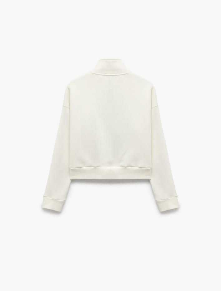  Şardonlu Şerit Detaylı Regular Fit Dik Yaka Uzun Kollu Fermuarlı Sweatshirt
