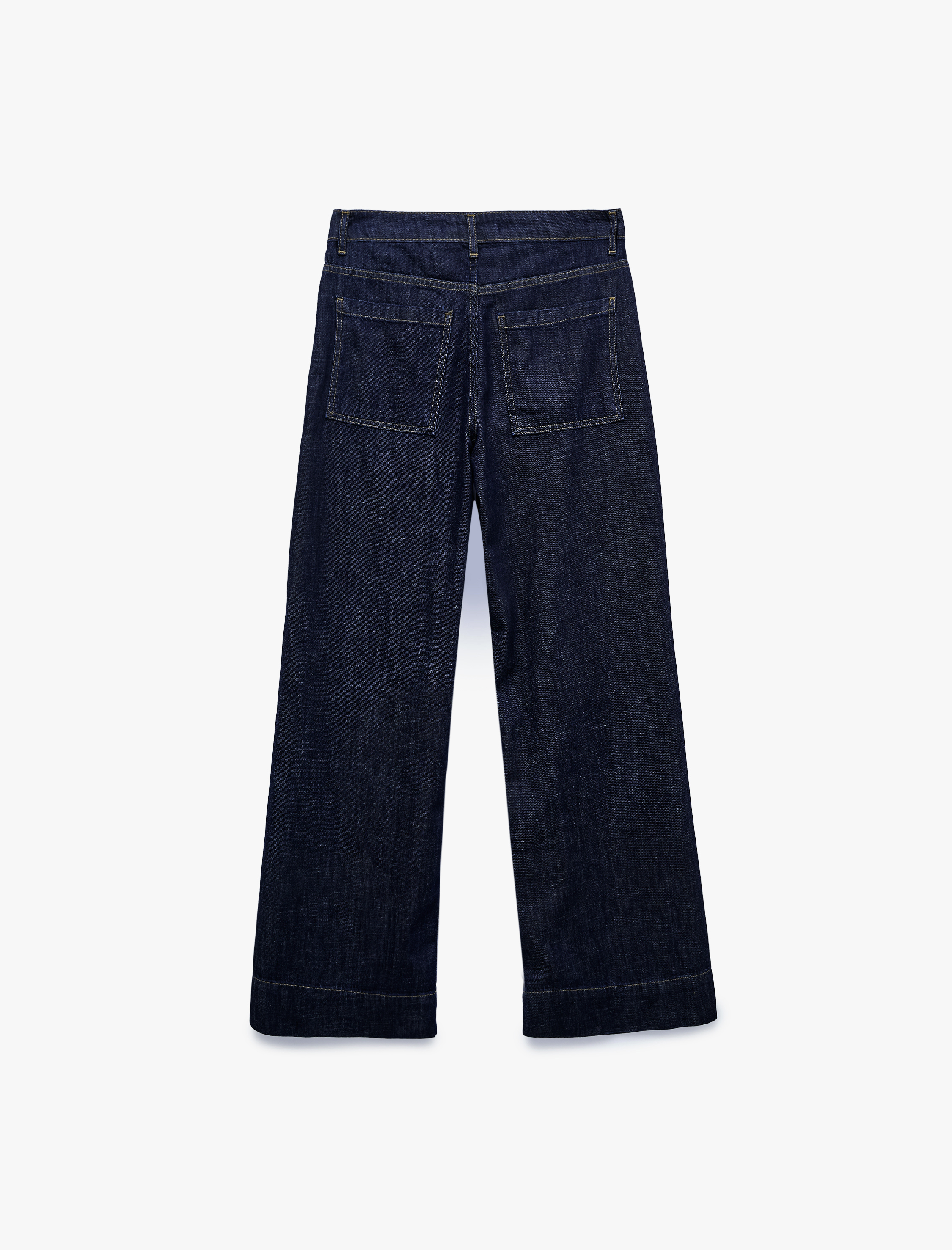   Pamuklu Normal Bel Cepli Katlamalı Geniş Paça Denim Pantolon - Wide Leg Jeans