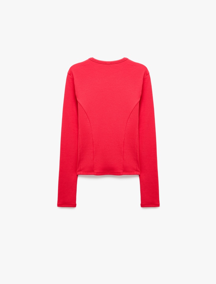  Slim Fit Pamuklu Kaşkorse Bisiklet Yaka Uzun Kollu Tişört