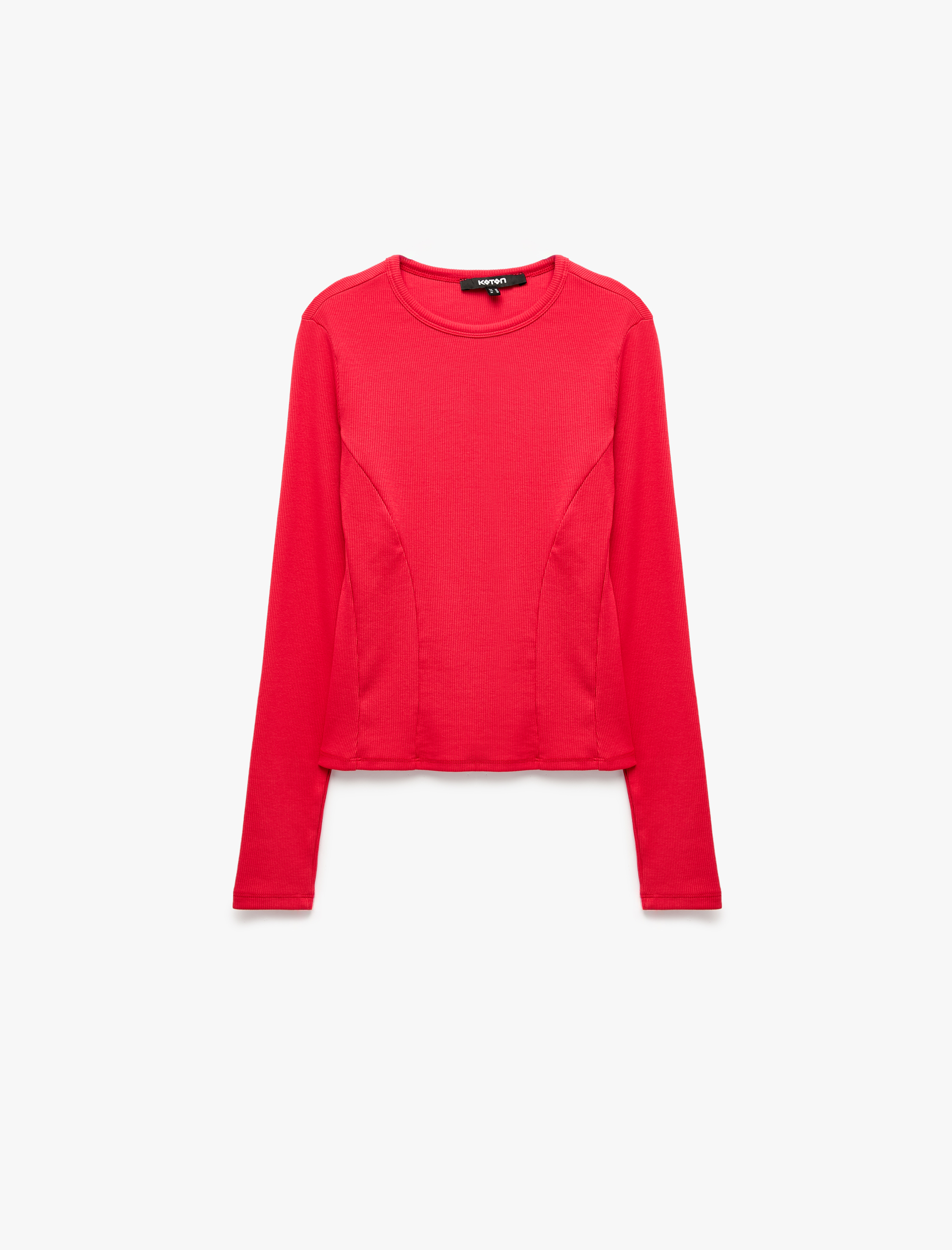   Slim Fit Pamuklu Kaşkorse Bisiklet Yaka Uzun Kollu Tişört