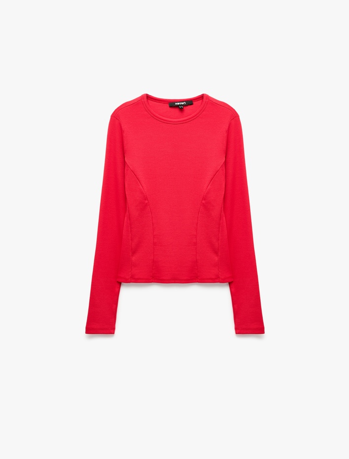  Slim Fit Pamuklu Kaşkorse Bisiklet Yaka Uzun Kollu Tişört