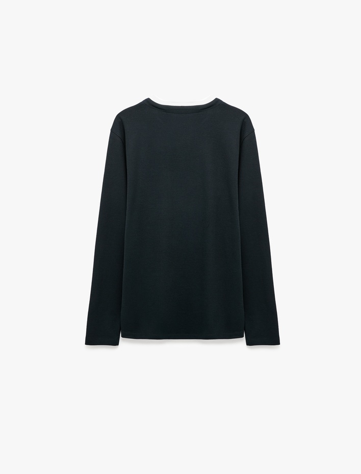  Pamuklu Pike Kumaş Hakim Yaka Uzun Kollu Sweatshirt