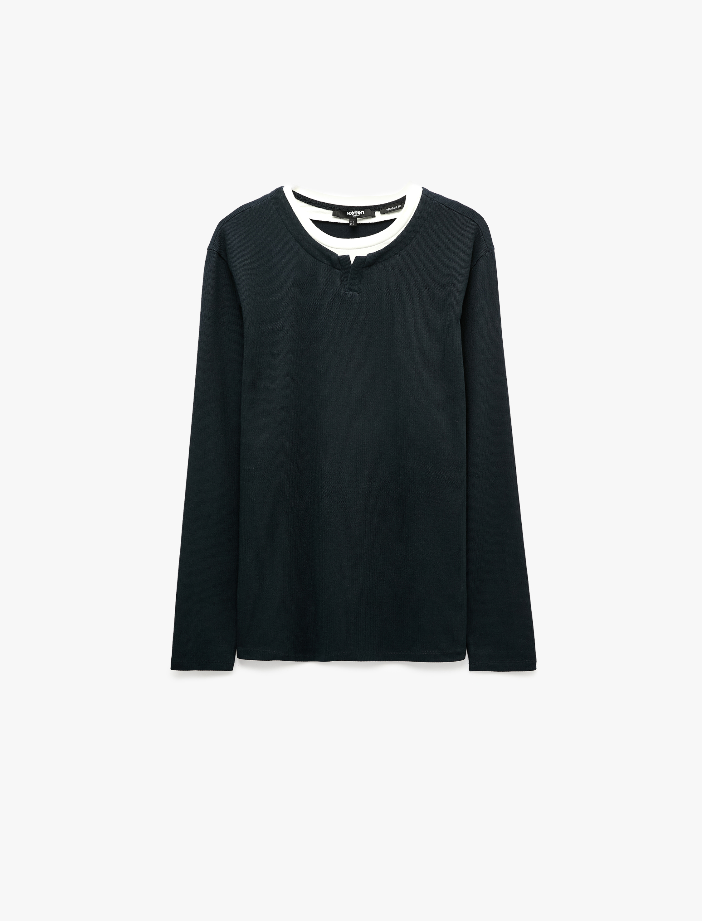   Pamuklu Pike Kumaş Hakim Yaka Uzun Kollu Sweatshirt