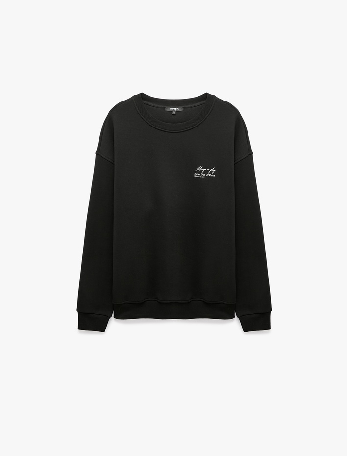  Pamuklu Şardonlu Bisiklet Yaka Uzun Kollu Baskılı Sweatshirt