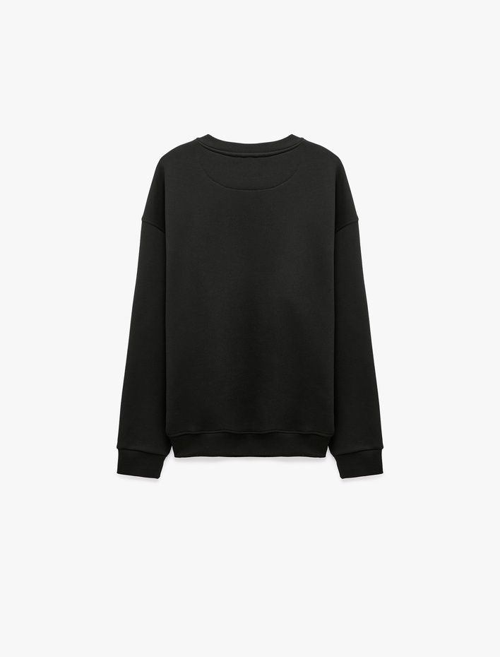 Pamuklu Şardonlu Bisiklet Yaka Uzun Kollu Baskılı Sweatshirt