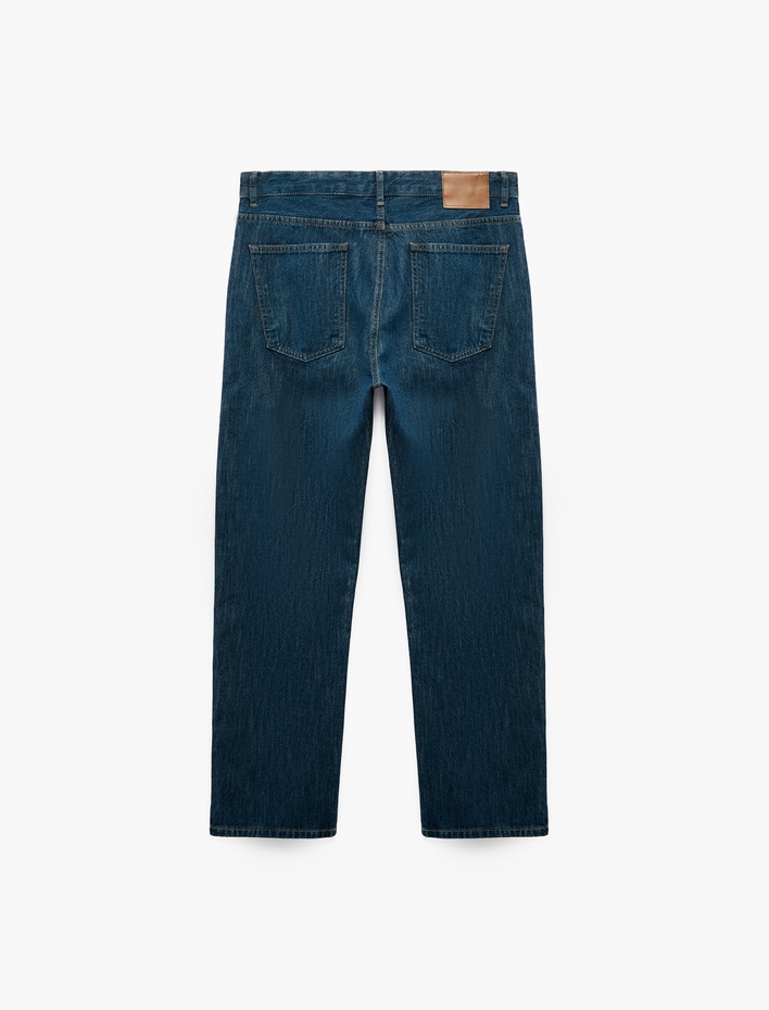  Normal Bel Cepli Pamuklu Rahat Kalıp Vintage Straight Jean Pantolon