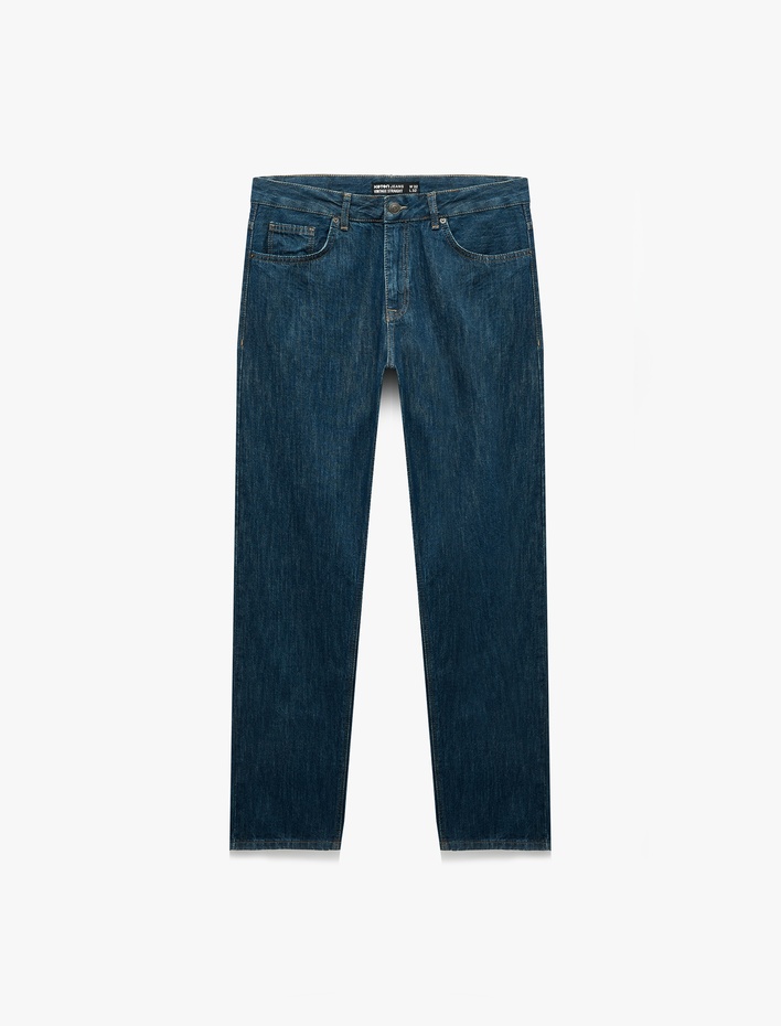  Normal Bel Cepli Pamuklu Rahat Kalıp Vintage Straight Jean Pantolon