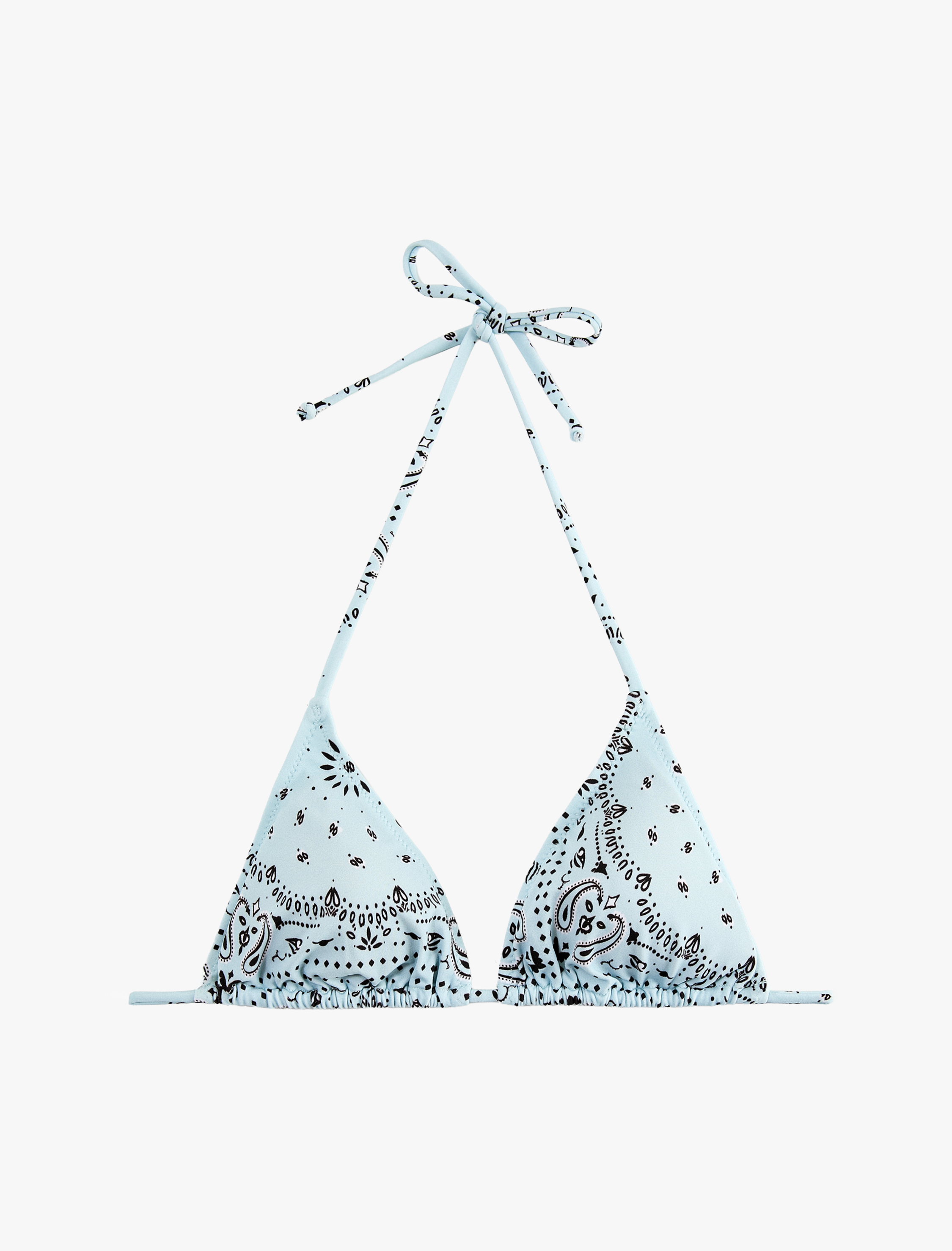   Halter Yaka Şal Desenli Üçgen Bikini Üstü
