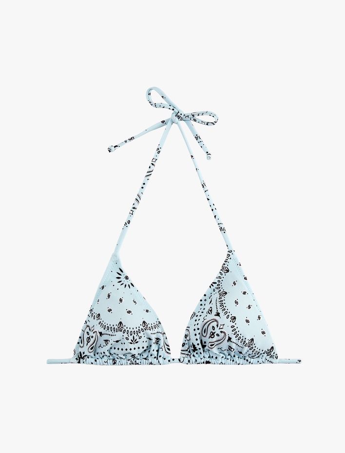  Halter Yaka Şal Desenli Üçgen Bikini Üstü