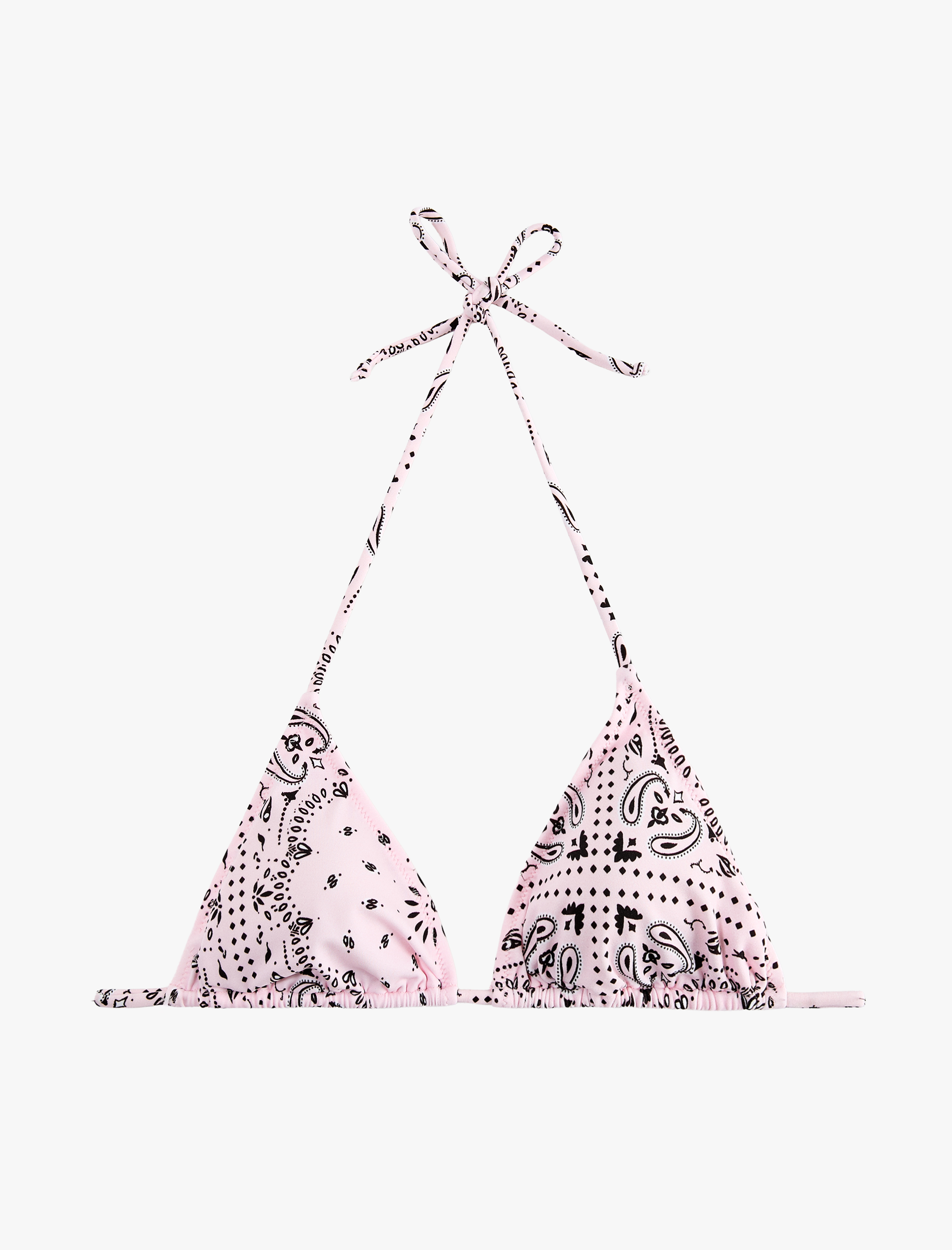   Halter Yaka Şal Desenli Üçgen Bikini Üstü