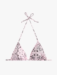 Halter Yaka Şal Desenli Üçgen Bikini Üstü